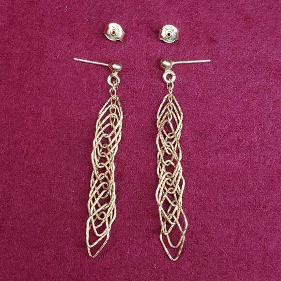 Sterling Silver Gold Spiral Twist Earrings 2.25 inches Long - Picture 3 of 9